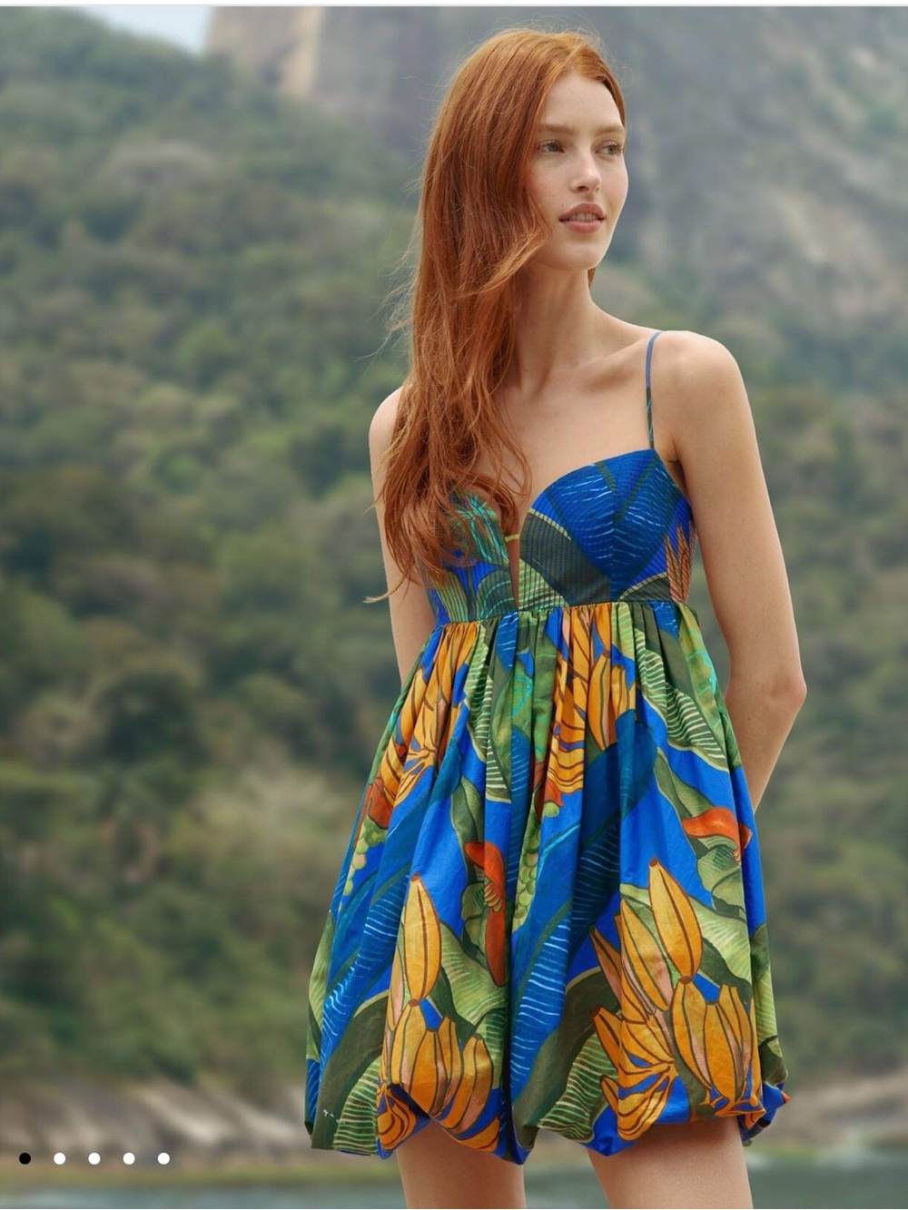 FARM Rio Blue Banana Sleeveless Mini Dress with Green and Yellow Accents